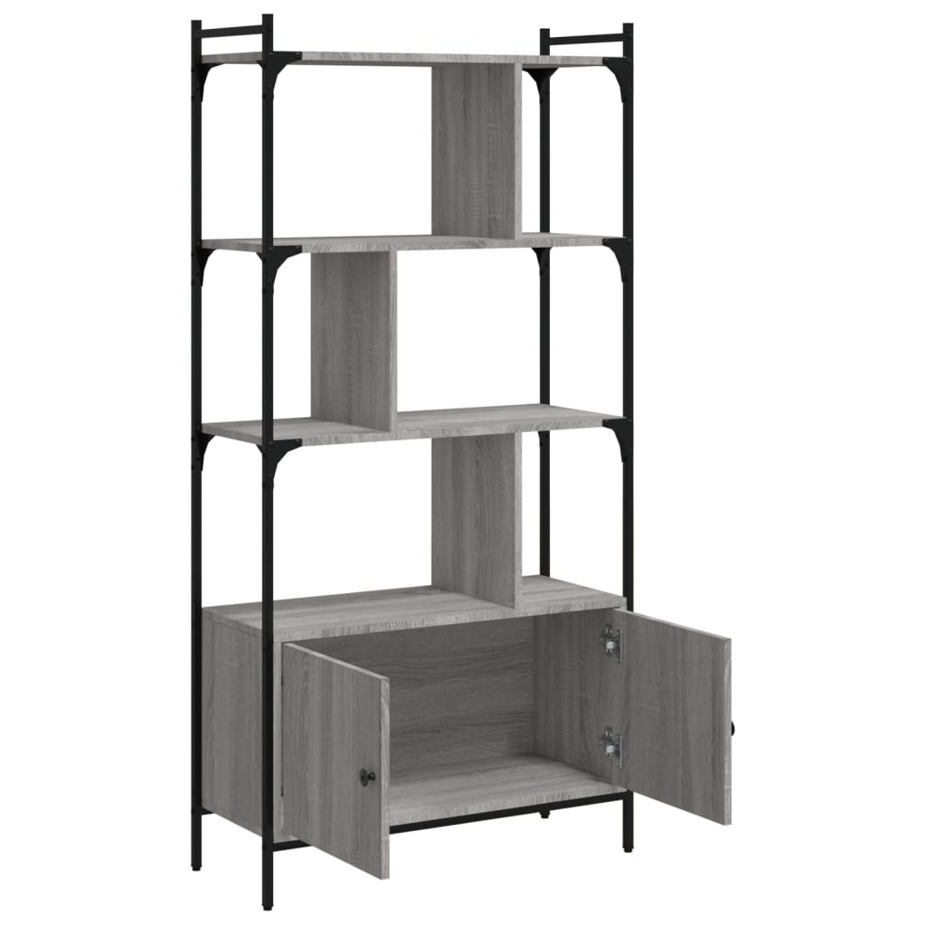 Bookcase with Doors Grey Sonoma 76.5x30x154.5 cm Engineered Wood